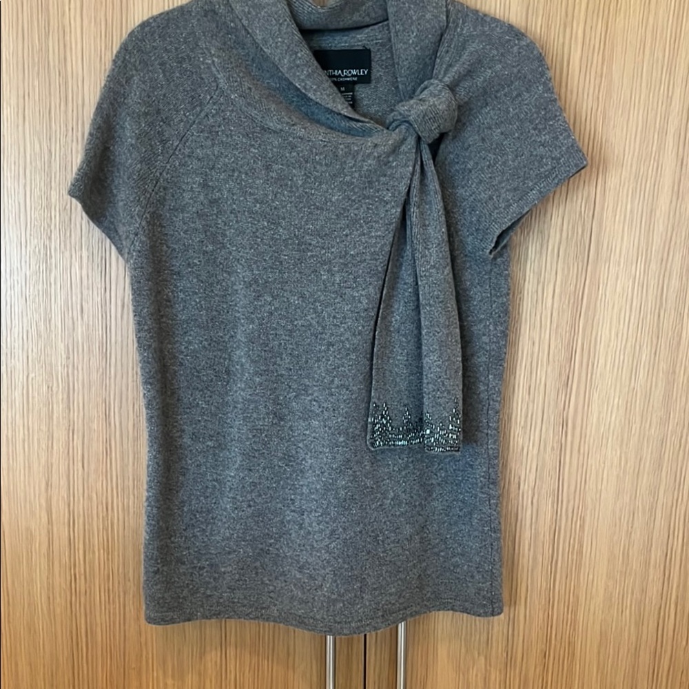 Cynthia Rowley Gray Tie-Neck Short Sleeve Sweater.   I’m